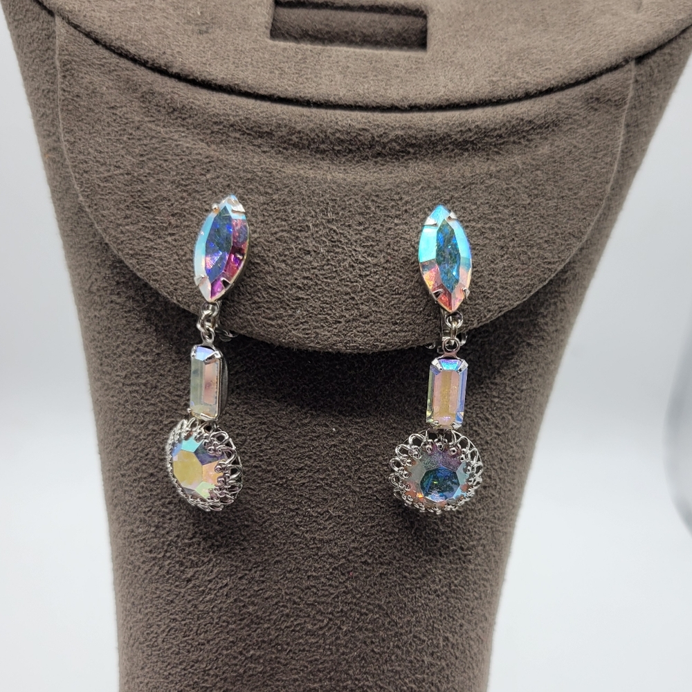 Vintage aurora borealis Dangle victorian Lewis Segal California clip on